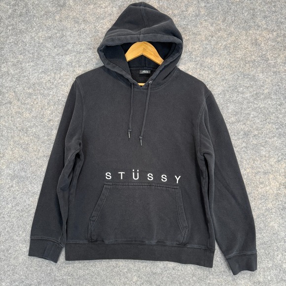 Vintage Stussy Applique Hoodie Sweatshirt Mens Medium Classic 90s Made in USA - Picture 1 of 12